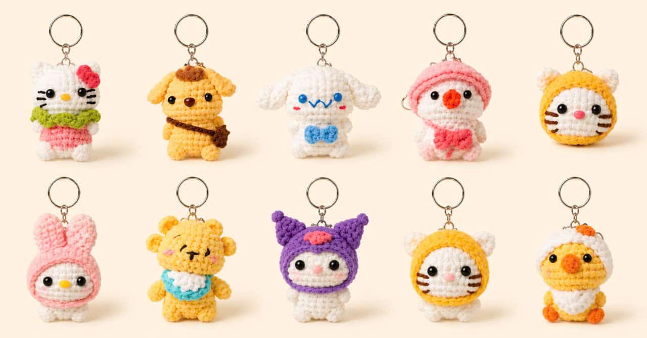 Ảnh 1 set móc khóa len handmade 10 mẫu mix