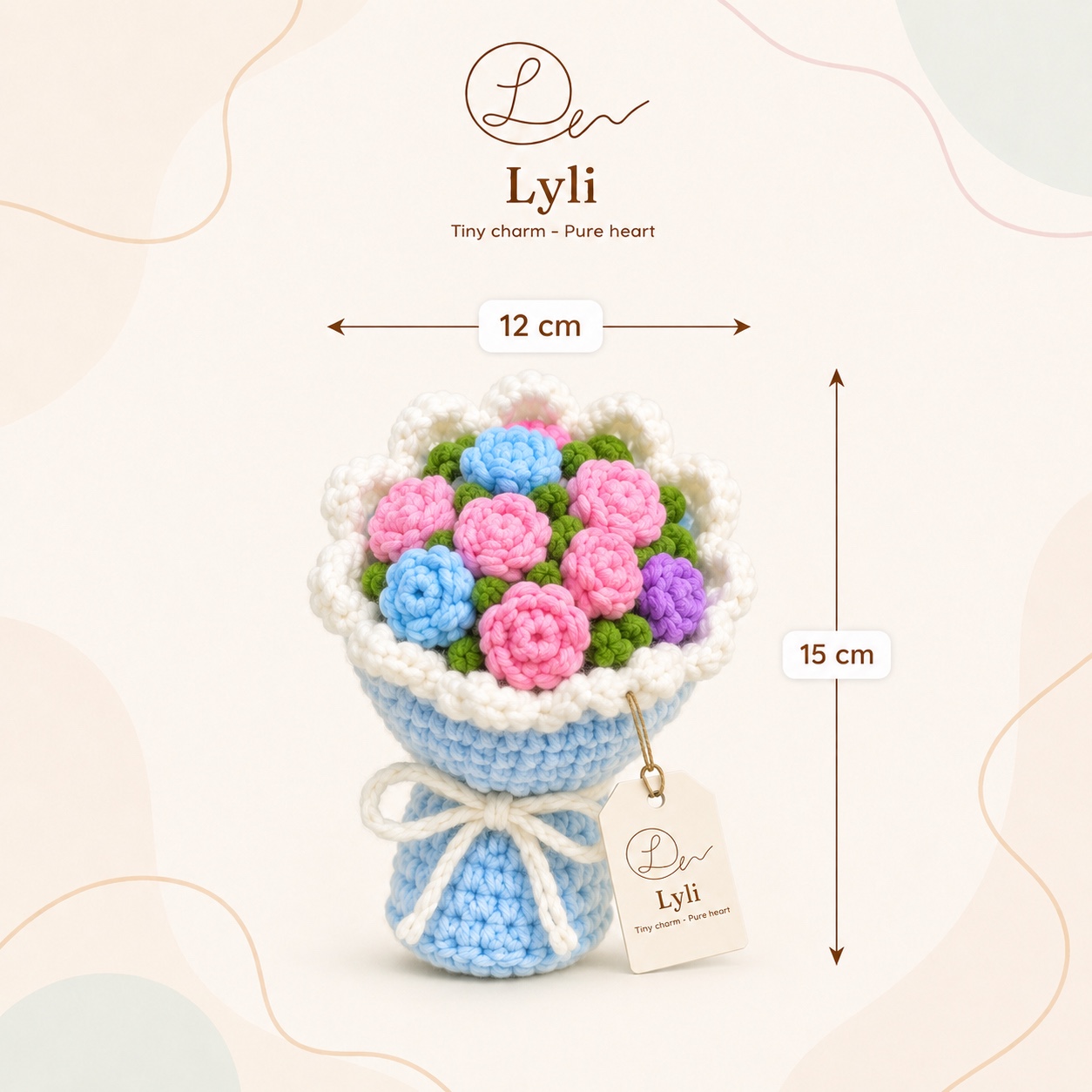 Bó hoa len nhỏ handmade ảnh tham khảo kích thước ngang 12cm cao 15cm