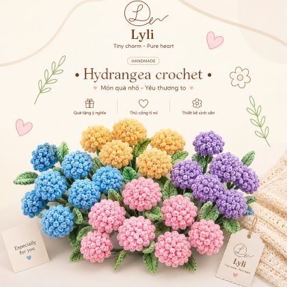 Hoa cẩm tú cầu len handmade màu xanh hồng tím vàng Lyli Shop