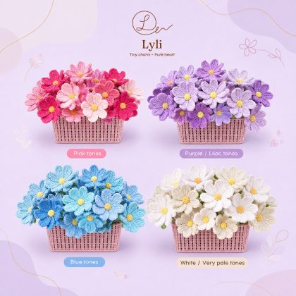 Hoa cúc Ba Tư len handmade phối hồng tím xanh và trắng Lyli Shop