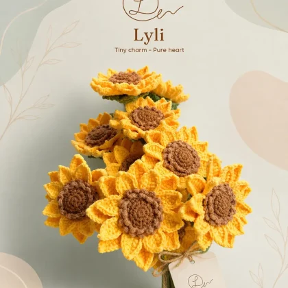 Hoa hướng dương len handmade màu vàng cam và nâu