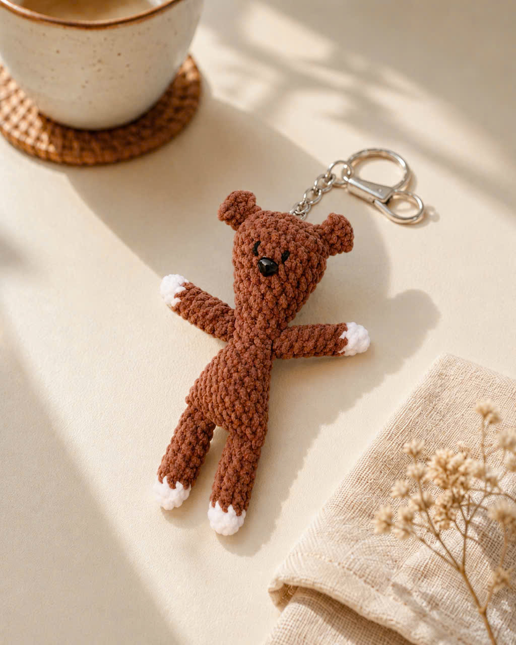 Móc khóa Gấu Teddy handmade màu nâu cà phê