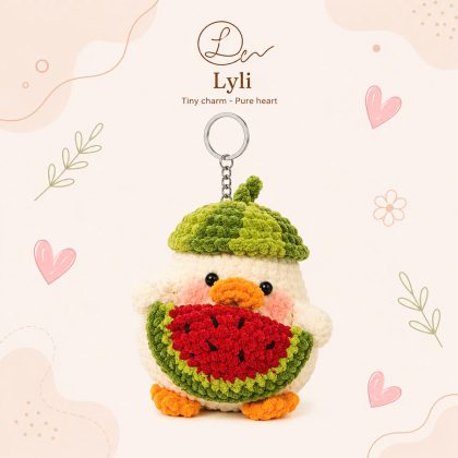 Móc khóa Vịt Dưa Hấu len handmade 9cm